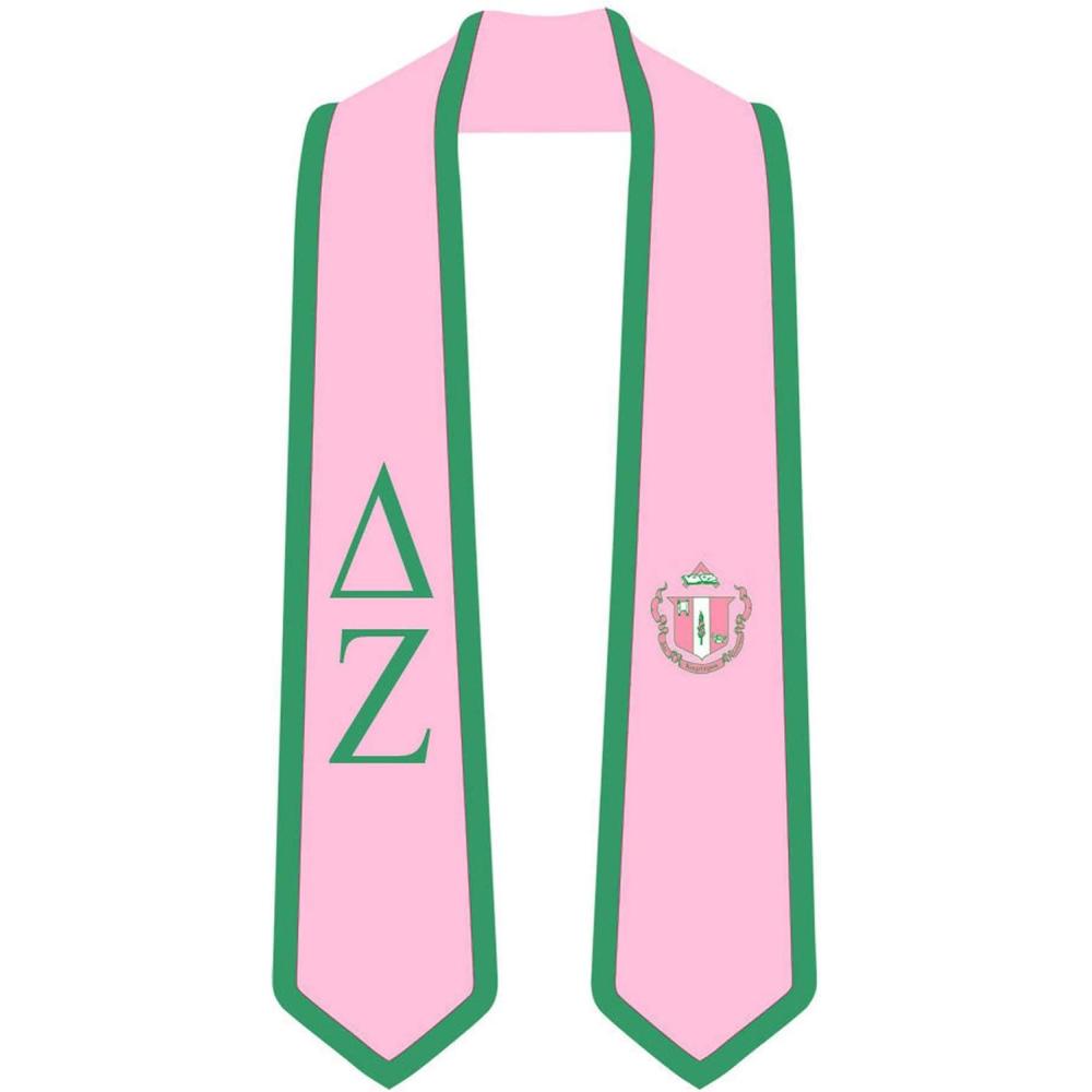 imageDelta Zeta Greek 2 Tone Lettered Graduation Sash StolePink WKelly Green Trim