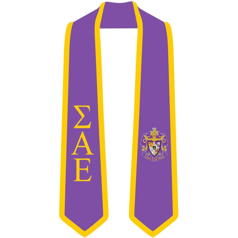 imageSigma Alpha Epsilon SAE Greek 2 Tone Lettered Graduation Sash StolePurple WAthletic Gold Trim