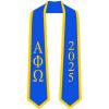 Custom Alpha Phi Omega Greek 2 Tone Lettered Graduation Sash Stole w/Year(Royal W/Athletic Gold Trim)