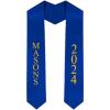 Custom Masonic Greek Lettered Graduation Sash Stole with Year(Royal Blue)
