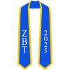 Custom Zeta Beta Tau Greek 2 Tone Lettered Graduation Sash Stole w/Year(Royal W/Athletic Gold Trim)