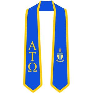 Alpha Tau Omega ATO Greek 2 Tone Lettered Graduation Sash Stole(Royal W/Athletic Gold Trim)