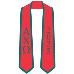 Custom Alpha Chi Omega Greek 2 Tone Lettered Graduation Sash Stole w/Year(Red W/Forest Green Trim)