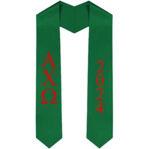 Custom Alpha Chi Omega Greek Lettered Graduation Sash Stole with Year(Forest Green)