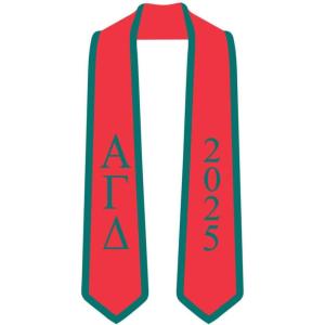 Custom Alpha Gamma Delta Greek 2 Tone Lettered Graduation Sash Stole w/Year(Red W/Forest Green Trim)