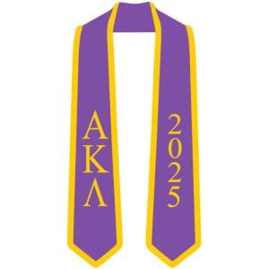 Custom Alpha Kappa Lambda Greek 2 Tone Lettered Graduation Sash Stole w/Year(Purple W/Athletic Gold Trim)