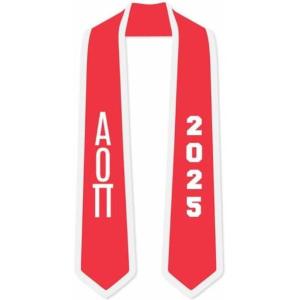 Custom Alpha Omicron Pi Greek 2 Tone Lettered Graduation Sash Stole w/Year(Red W/White Trim)
