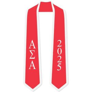 Custom Alpha Sigma Alpha Greek 2 Tone Lettered Graduation Sash Stole w/Year(Red W/White Trim)