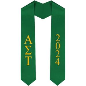 Custom Alpha Sigma Tau AST Greek Lettered Graduation Sash Stole with Year(Forest Green)