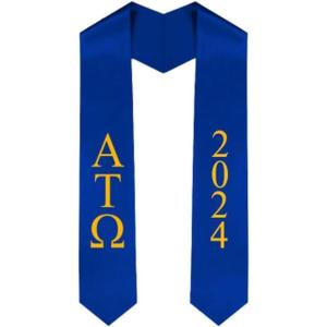 Custom Alpha Tau Omega ATO Greek Lettered Graduation Sash Stole with Year(Royal Blue)