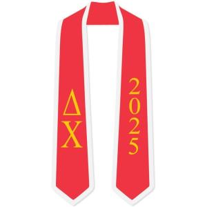 Custom Delta Chi Greek 2 Tone Lettered Graduation Sash Stole w/Year(Red W/White Trim)