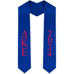 Custom Delta Kappa Epsilon DKE Greek Lettered Graduation Sash Stole with Year(Royal Blue)