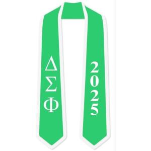 Custom Delta Sigma Phi Greek 2 Tone Lettered Graduation Sash Stole w/Year(Kelly Green W/Athletic Gold Trim)