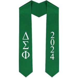 Custom Delta Sigma Phi Greek Lettered Graduation Sash Stole with Year(Forest Green)