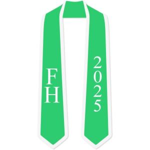 Custom FARMHOUSE Greek 2 Tone Lettered Graduation Sash Stole w/Year(Kelly Green W/White Trim)