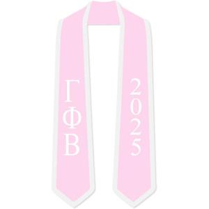 Custom Gamma Phi Beta Greek 2 Tone Lettered Graduation Sash Stole w/Year(Pink W/White Trim)