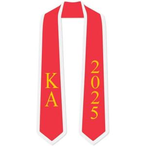 Custom Kappa Alpha Greek 2 Tone Lettered Graduation Sash Stole w/Year(Red W/White Trim)