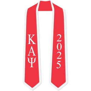 Custom Kappa Alpha Psi Greek 2 Tone Lettered Graduation Sash Stole w/Year(Red W/White Trim)