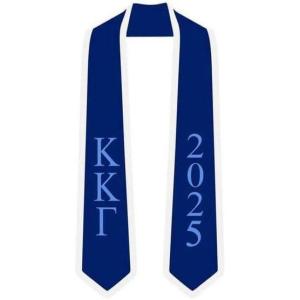 Custom Kappa Kappa Gamma Greek 2 Tone Lettered Graduation Sash Stole w/Year(Navy Blue W/White Trim)