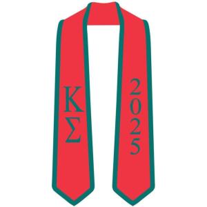 Custom Kappa Sigma Greek 2 Tone Lettered Graduation Sash Stole w/Year(Red W/Forest Green Trim)