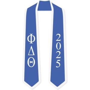 Custom Phi Delta Theta Greek 2 Tone Lettered Graduation Sash Stole w/Year(Light Blue W/White Trim)