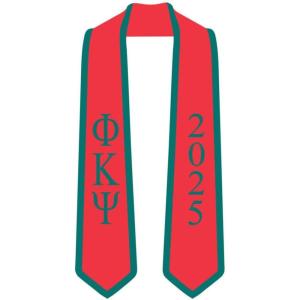 Custom Phi Kappa Psi Greek 2 Tone Lettered Graduation Sash Stole w/Year(Red W/Forest Green Trim)