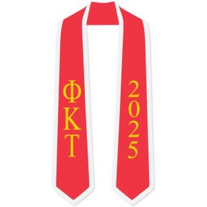 Custom Phi Kappa Tau Greek 2 Tone Lettered Graduation Sash Stole w/Year(Red W/White Trim)
