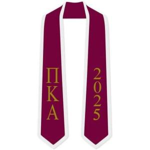Custom Pi Kappa Alpha Greek 2 Tone Lettered Graduation Sash Stole w/Year(Maroon W/White Trim)