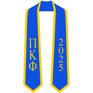 Custom Pi Kappa Phi Greek 2 Tone Lettered Graduation Sash Stole w/Year(Royal W/Athletic Gold Trim)