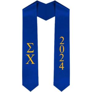 Custom Sigma Chi Greek Lettered Graduation Sash Stole with Year(Royal Blue)