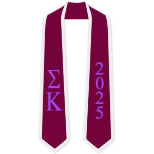 Custom Sigma Kappa Greek 2 Tone Lettered Graduation Sash Stole w/Year(Maroon W/White Trim)