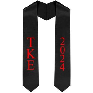 Custom Tau Kappa Epsilon TKE Greek Lettered Graduation Sash Stole with Year(Black)