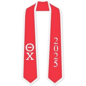 Custom Theta Chi Greek 2 Tone Lettered Graduation Sash Stole w/Year(Red W/White Trim)