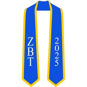 Custom Zeta Beta Tau Greek 2 Tone Lettered Graduation Sash Stole w/Year(Royal W/Athletic Gold Trim)