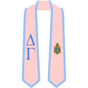 Delta Gamma Greek 2 Tone Lettered Graduation Sash Stole(Pink W/Light Blue Trim)