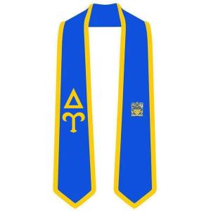Delta Upsilon DU Greek 2 Tone Lettered Graduation Sash Stole(Royal W/Athletic Gold Trim)