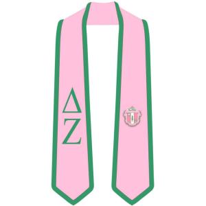 Delta Zeta Greek 2 Tone Lettered Graduation Sash Stole(Pink W/Kelly Green Trim)