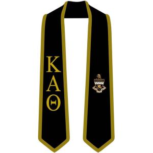 Kappa Alpha Theta Greek 2 Tone Lettered Graduation Sash Stole(Black W/Old Gold Trim)