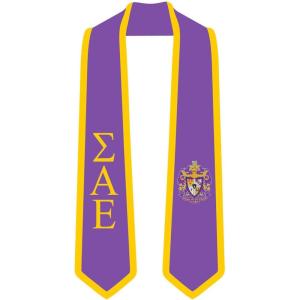 Sigma Alpha Epsilon SAE Greek 2 Tone Lettered Graduation Sash Stole(Purple W/Athletic Gold Trim)