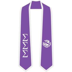Sigma Sigma Sigma Greek 2 Tone Lettered Graduation Sash Stole(Purple W/White Trim)