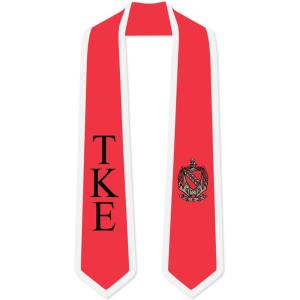 Tau Kappa Epsilon TKE Greek 2 Tone Lettered Graduation Sash Stole(Red W/White Trim)