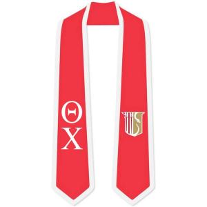 Theta Chi Greek 2 Tone Lettered Graduation Sash Stole(Red W/White Trim)