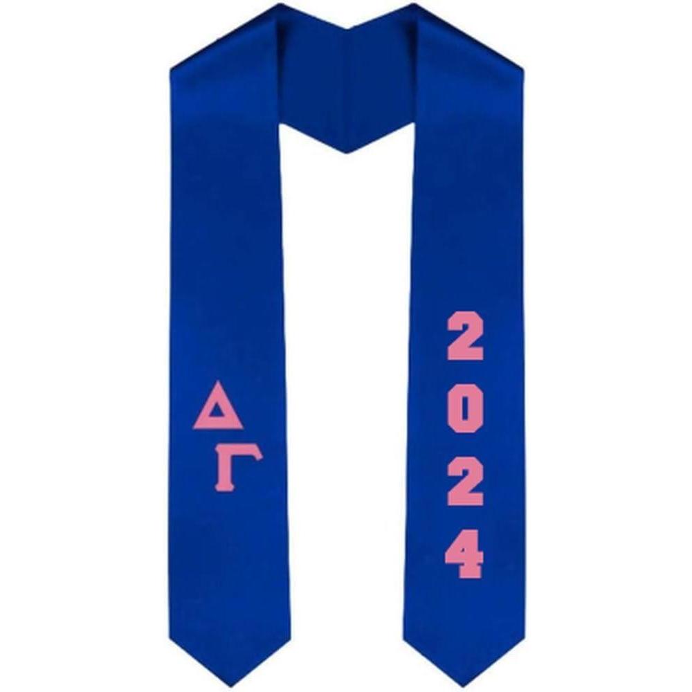 imageCustom Delta Gamma Greek Diagonal Lettered Graduation Sash Stole with YearRoyal Blue