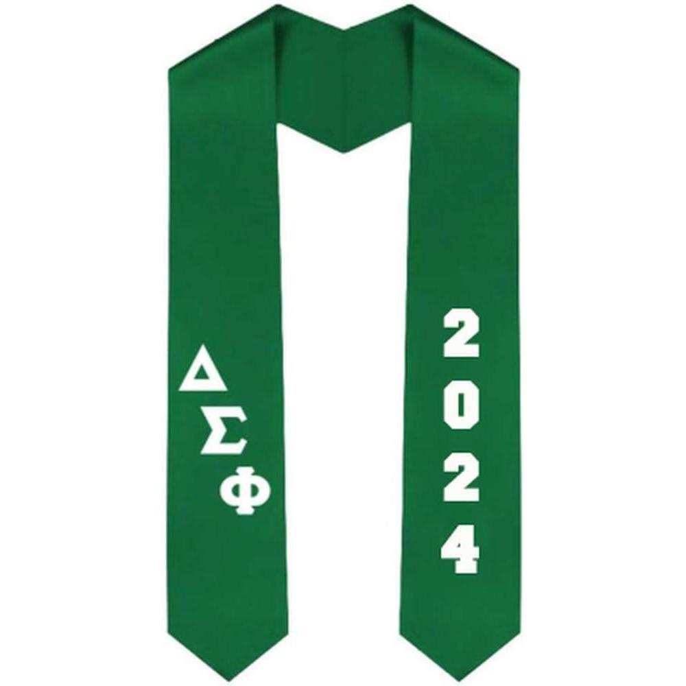 imageCustom Delta Sigma Phi Greek Diagonal Lettered Graduation Sash Stole with YearKelly Green