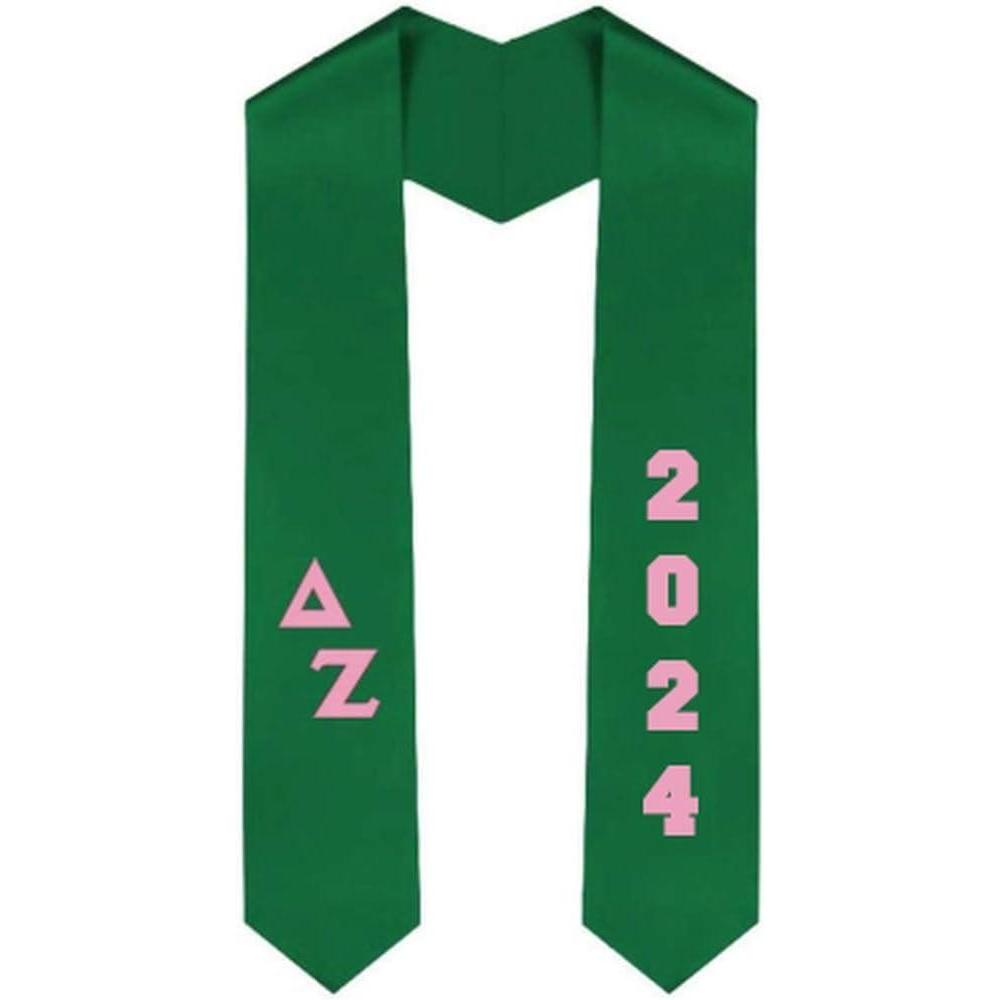 imageCustom Delta Zeta Greek Diagonal Lettered Graduation Sash Stole With YearKelly Green