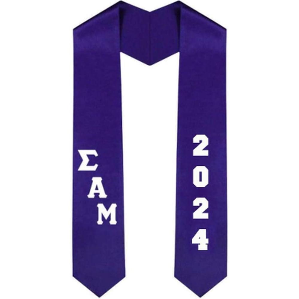 imageCustom Sigma Alpha Mu Greek Diagonal Lettered Graduation Sash Stole with YearPurple
