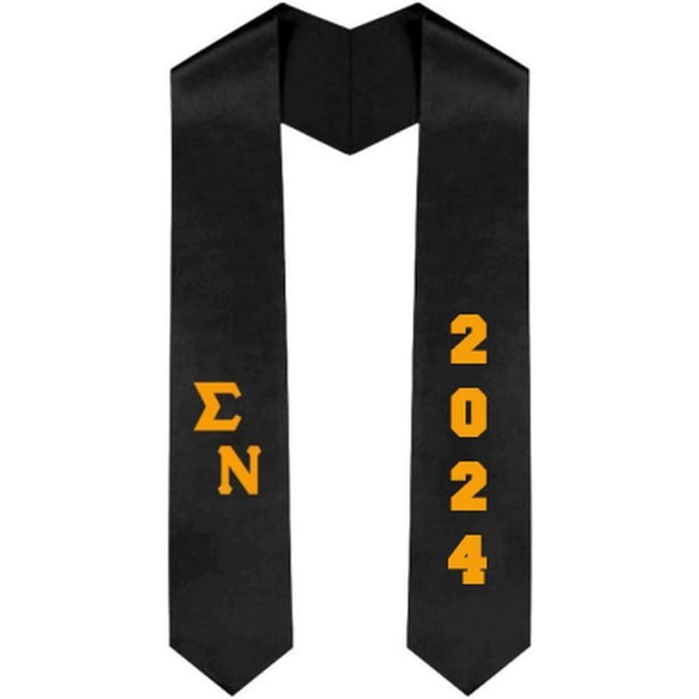 imageCustom Sigma Nu Greek Diagonal Lettered Graduation Sash Stole With YearBlack