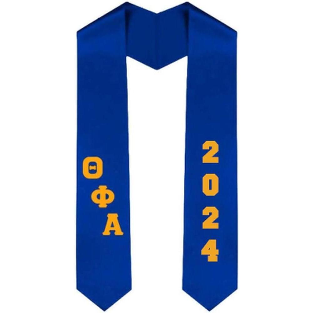 imageCustom Theta Phi Alpha Greek Diagonal Lettered Graduation Sash Stole with YearRoyal Blue