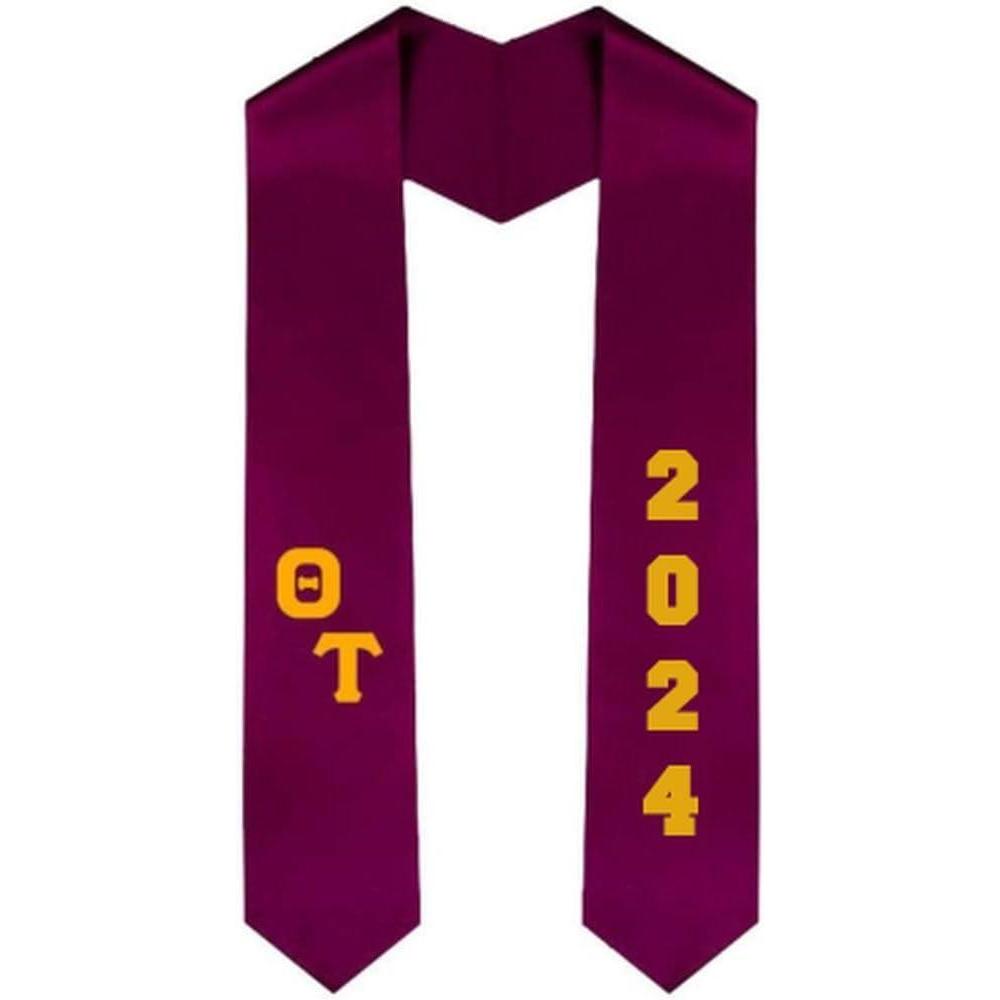 imageCustom Theta Tau Greek Diagonal Lettered Graduation Sash Stole with YearMaroon