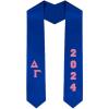 Custom Delta Gamma Greek Diagonal Lettered Graduation Sash Stole with Year(Royal Blue)